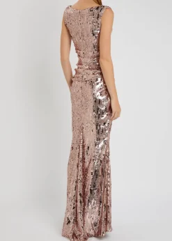 Draped sequin-embellished gown