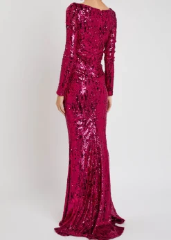 Draped sequin-embellished gown