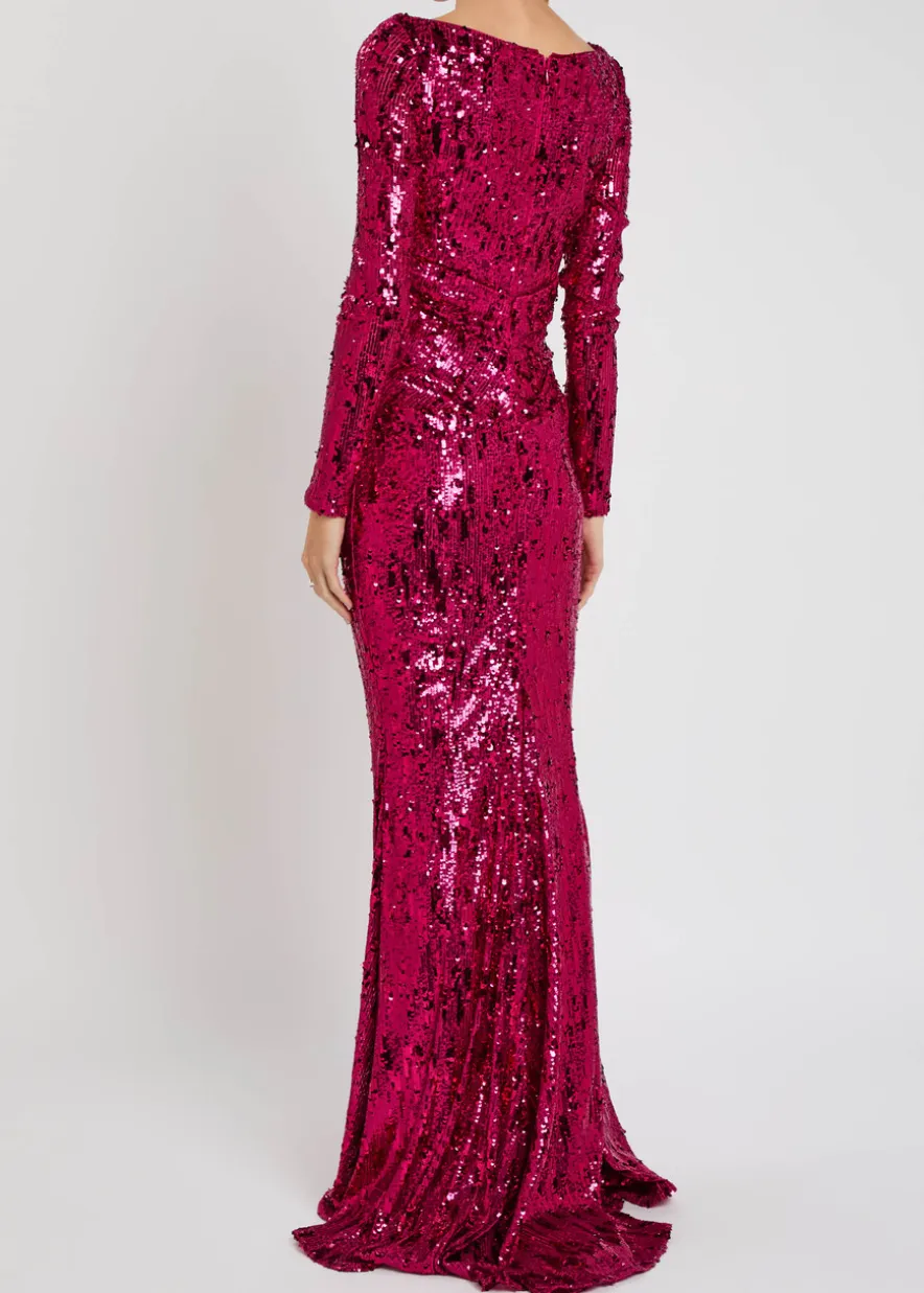 Draped sequin-embellished gown