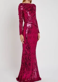 Draped sequin-embellished gown