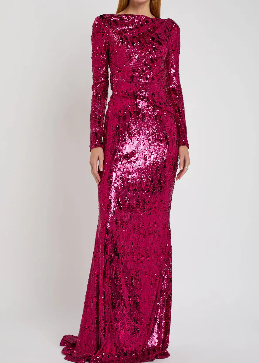 Draped sequin-embellished gown