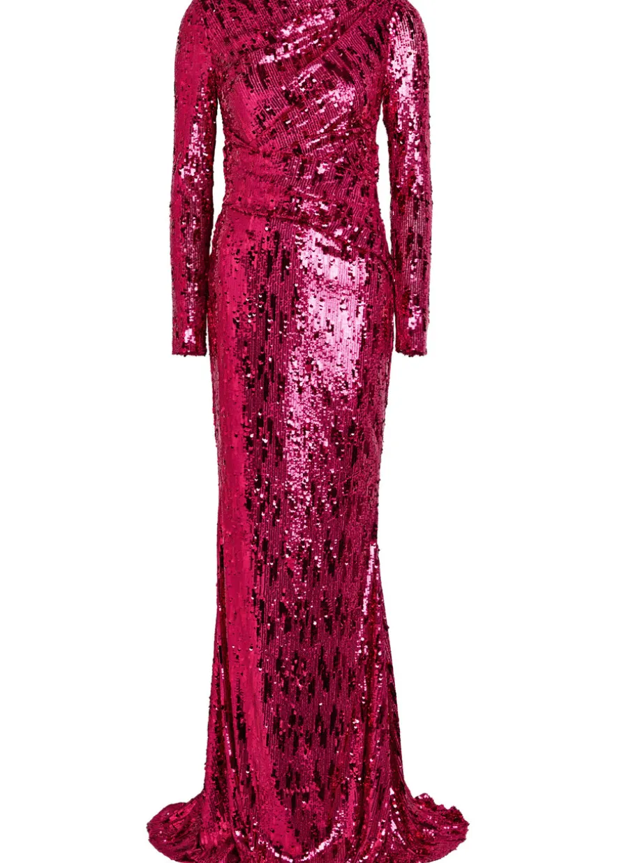 Draped sequin-embellished gown