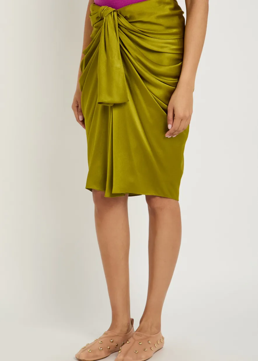Draped silk knee-length skirt