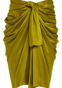 Draped silk knee-length skirt