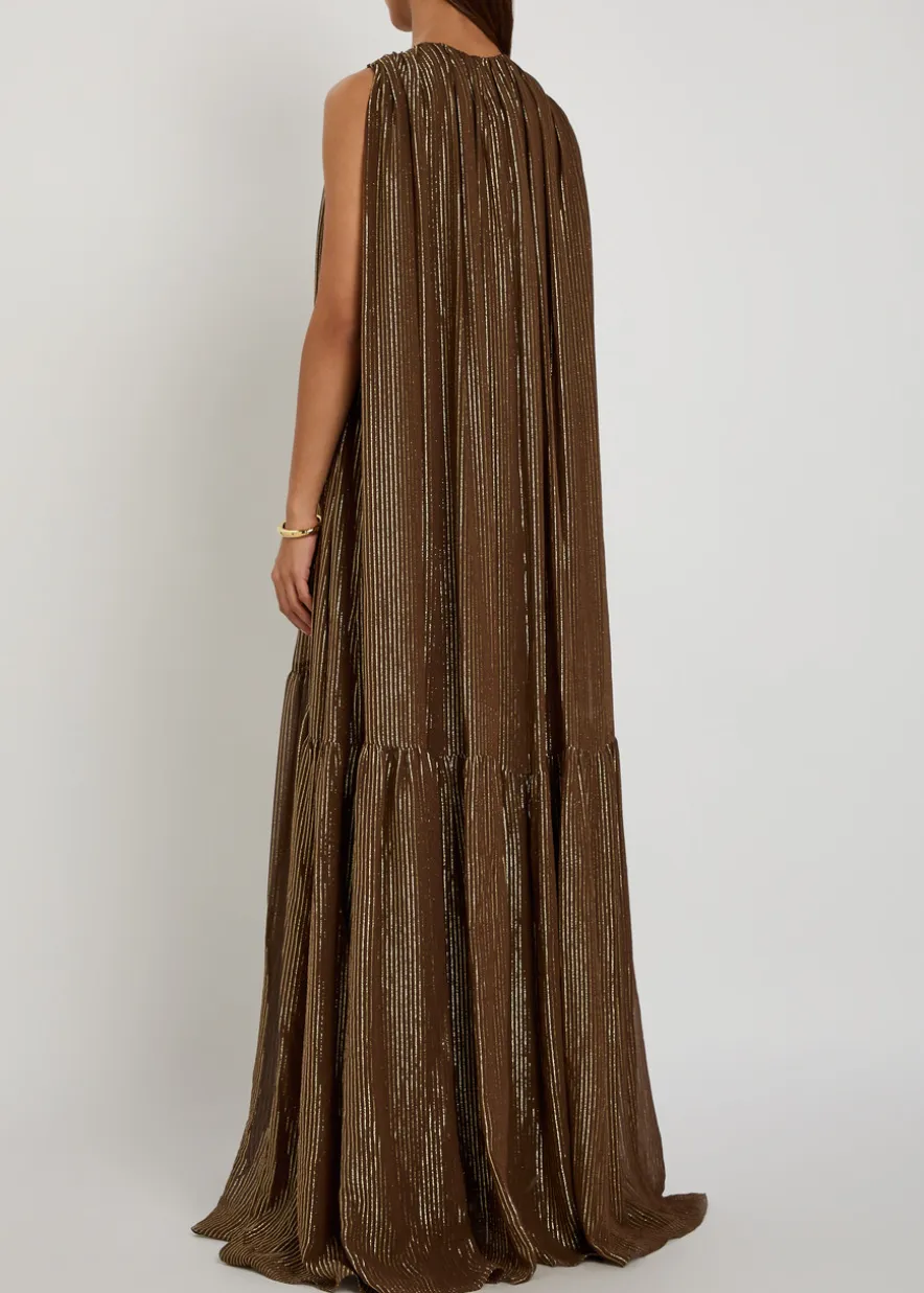 Draped striped silk-blend chiffon gown