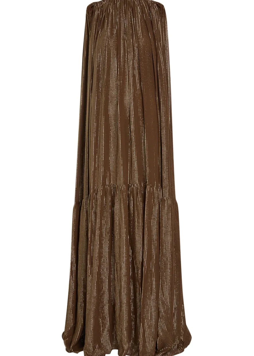 Draped striped silk-blend chiffon gown