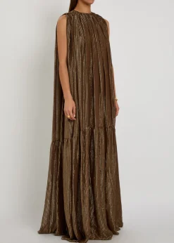 Draped striped silk-blend chiffon gown
