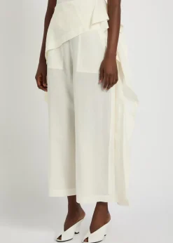 Draped wide-leg paper-blend trousers