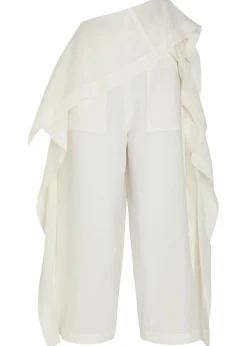 Draped wide-leg paper-blend trousers