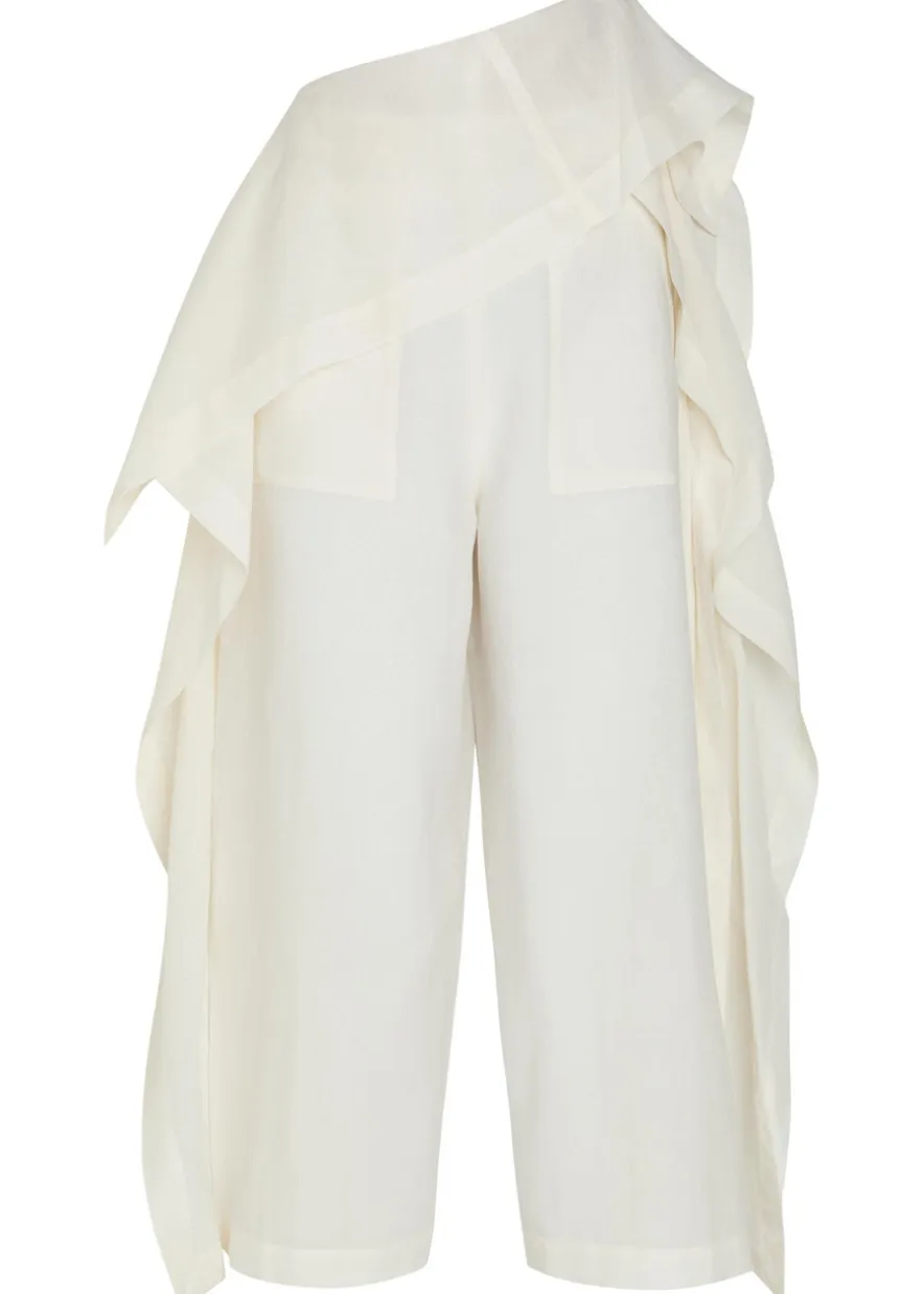 Draped wide-leg paper-blend trousers