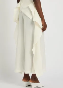 Draped wide-leg paper-blend trousers
