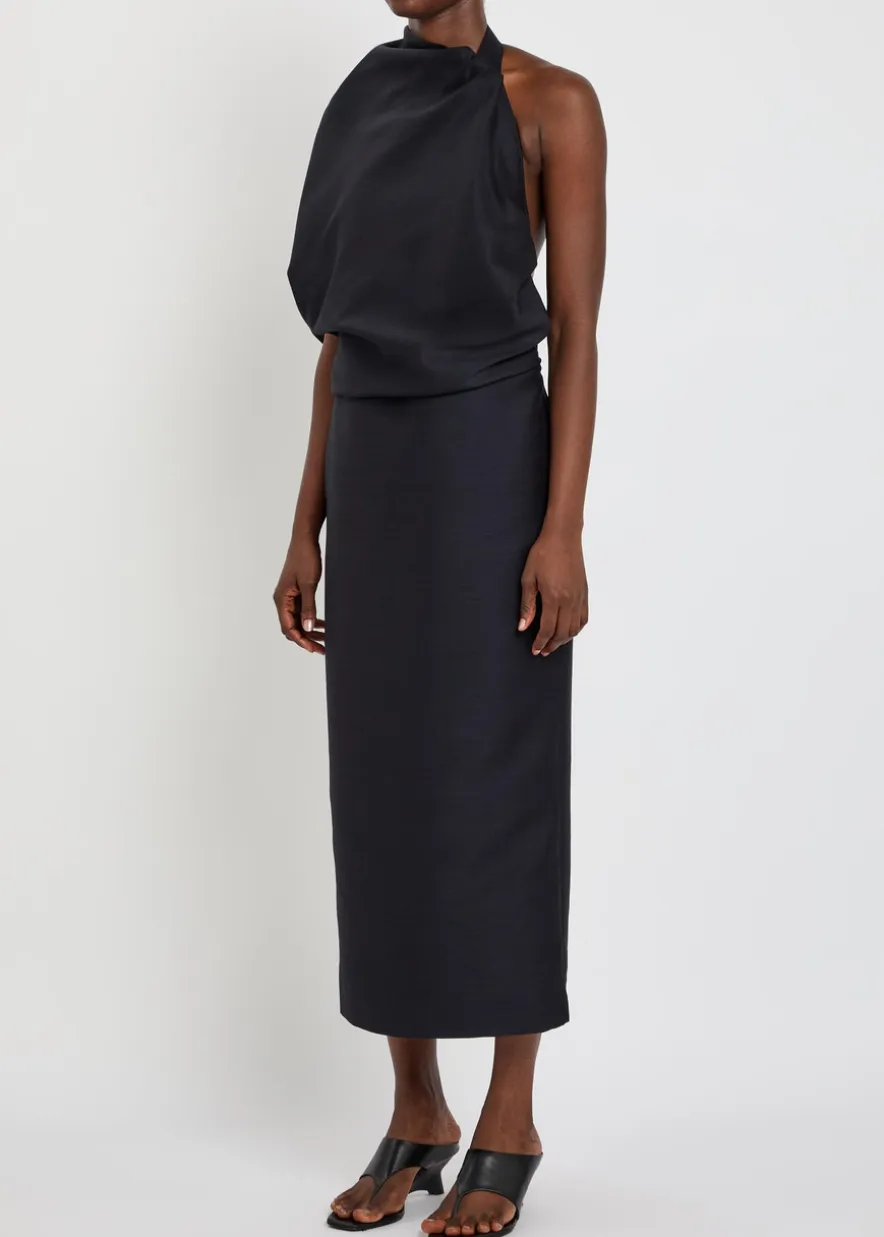 Draped woven midi dress
