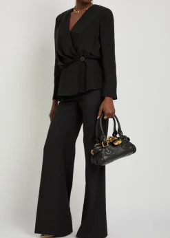 Draped woven wrap blouse