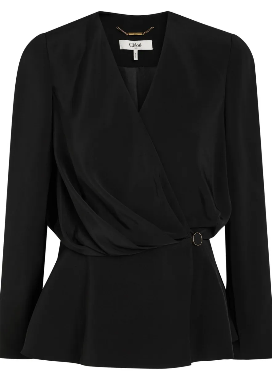 Draped woven wrap blouse