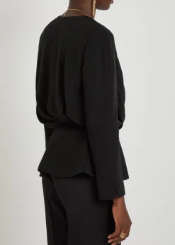 Draped woven wrap blouse