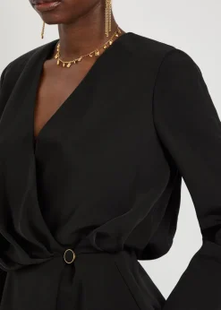 Draped woven wrap blouse