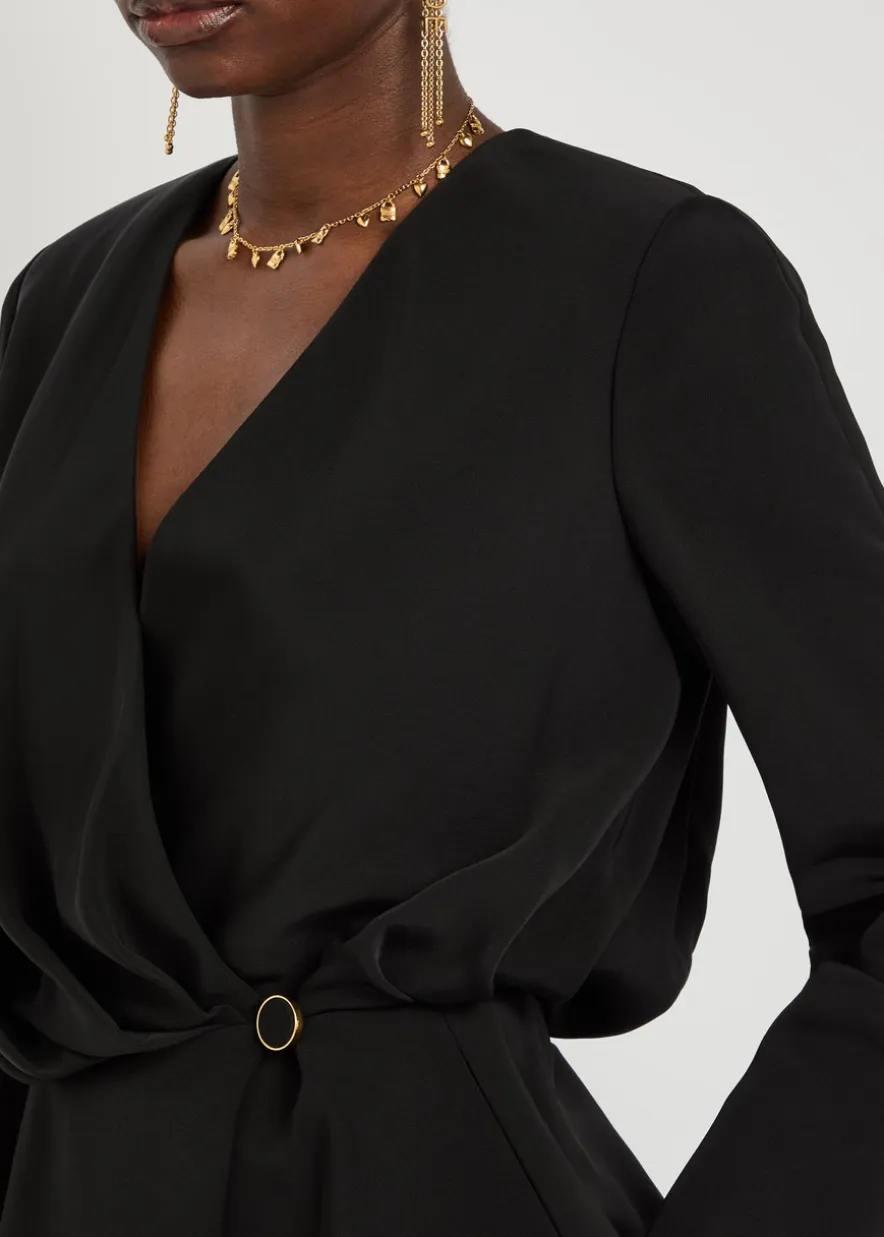 Draped woven wrap blouse