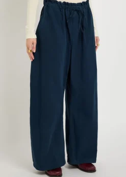 Drawstring barrel-leg cotton-poplin trousers