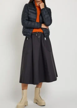 Drawstring cotton-blend poplin midi skirt