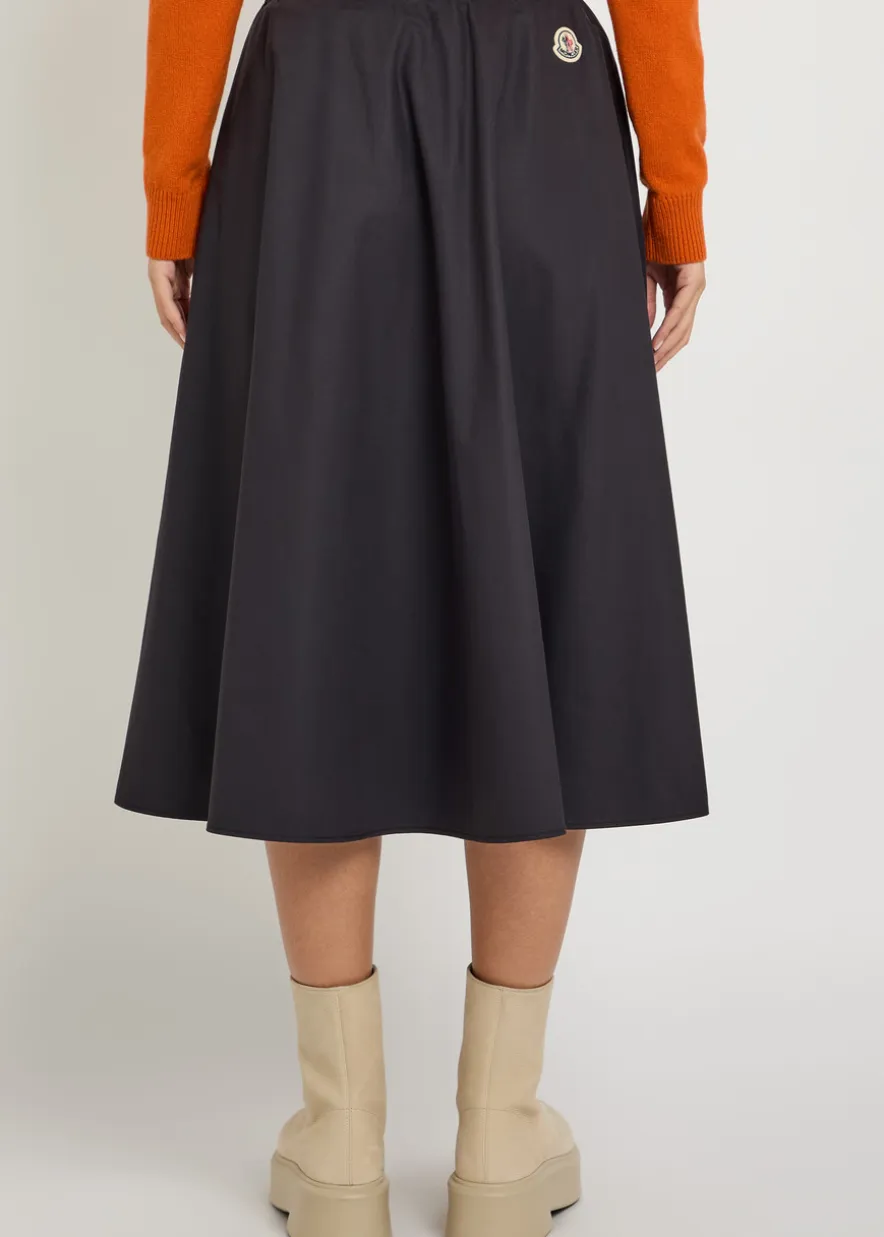 Drawstring cotton-blend poplin midi skirt