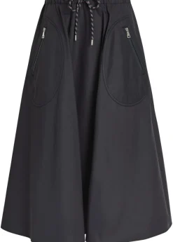 Drawstring cotton-blend poplin midi skirt