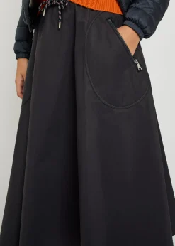 Drawstring cotton-blend poplin midi skirt