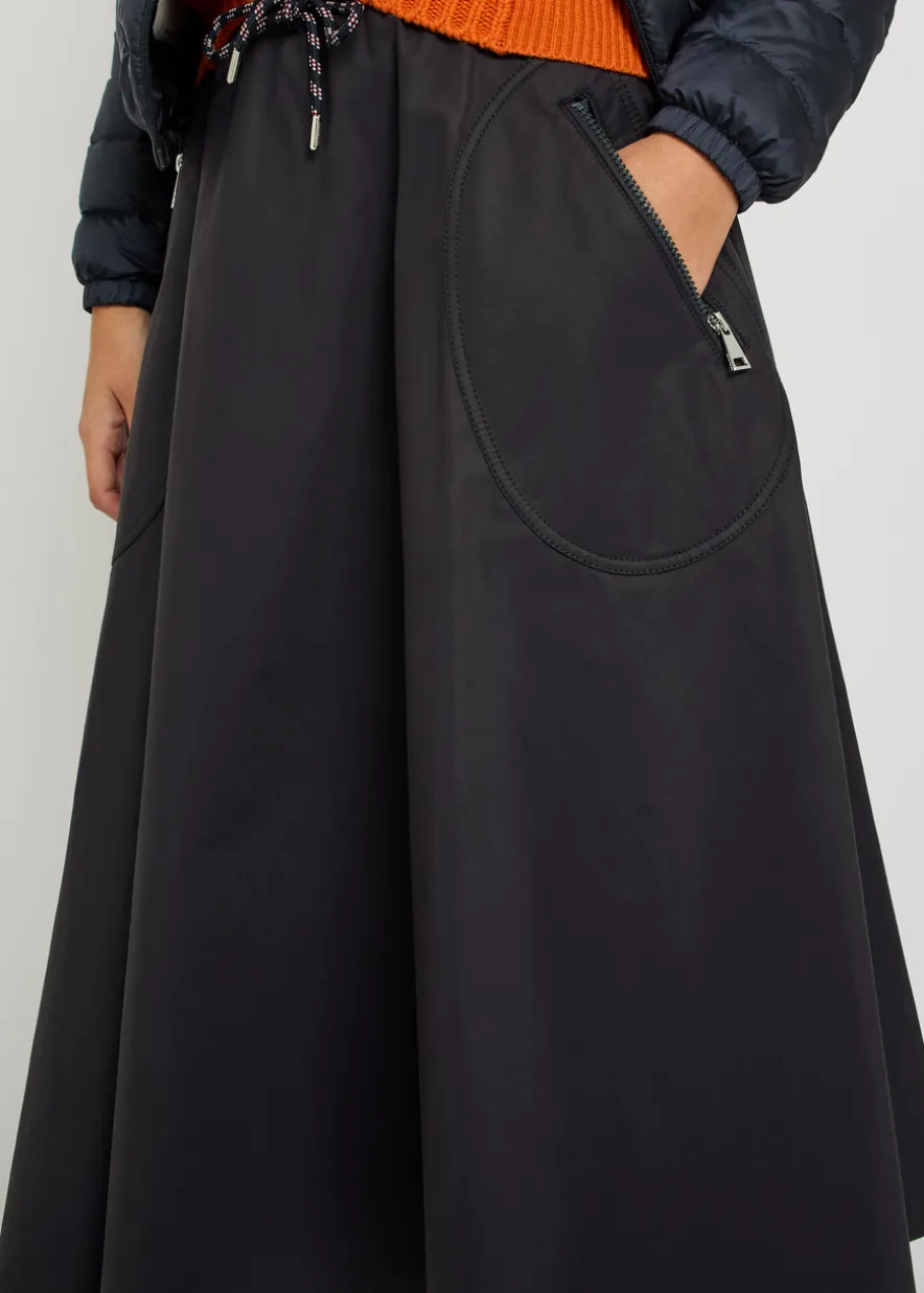 Drawstring cotton-blend poplin midi skirt