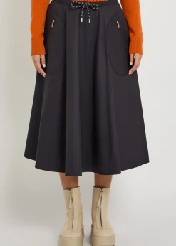 Drawstring cotton-blend poplin midi skirt