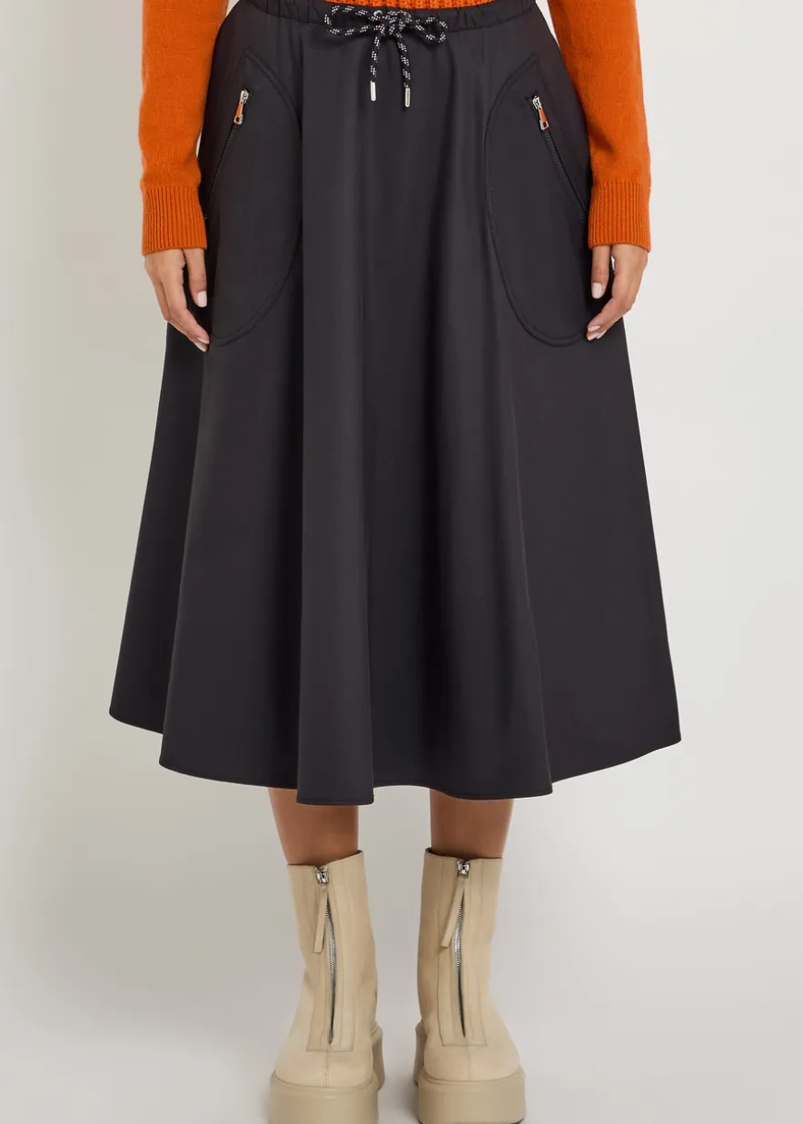 Drawstring cotton-blend poplin midi skirt