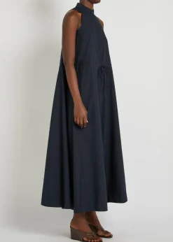 Drawstring cotton-poplin midi dress