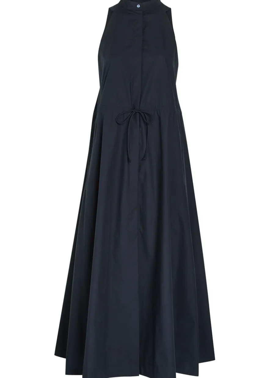 Drawstring cotton-poplin midi dress