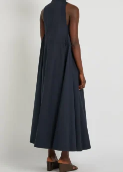 Drawstring cotton-poplin midi dress