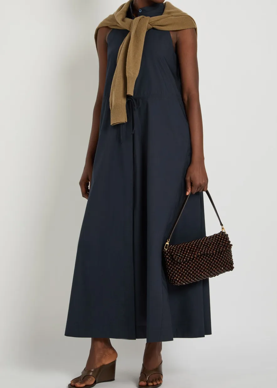 Drawstring cotton-poplin midi dress