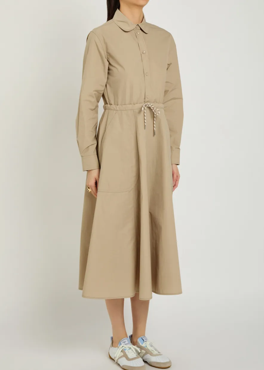 Drawstring poplin midi shirt dress