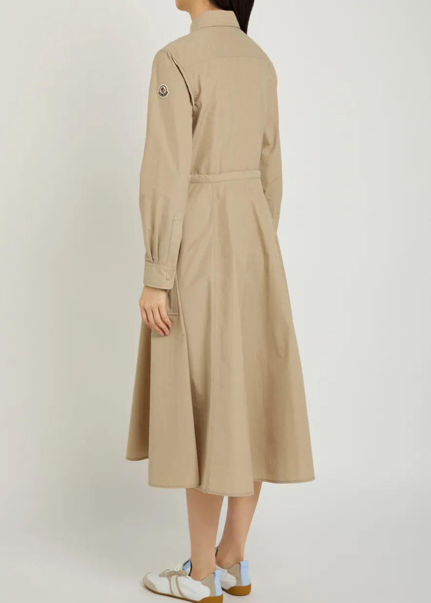 Drawstring poplin midi shirt dress