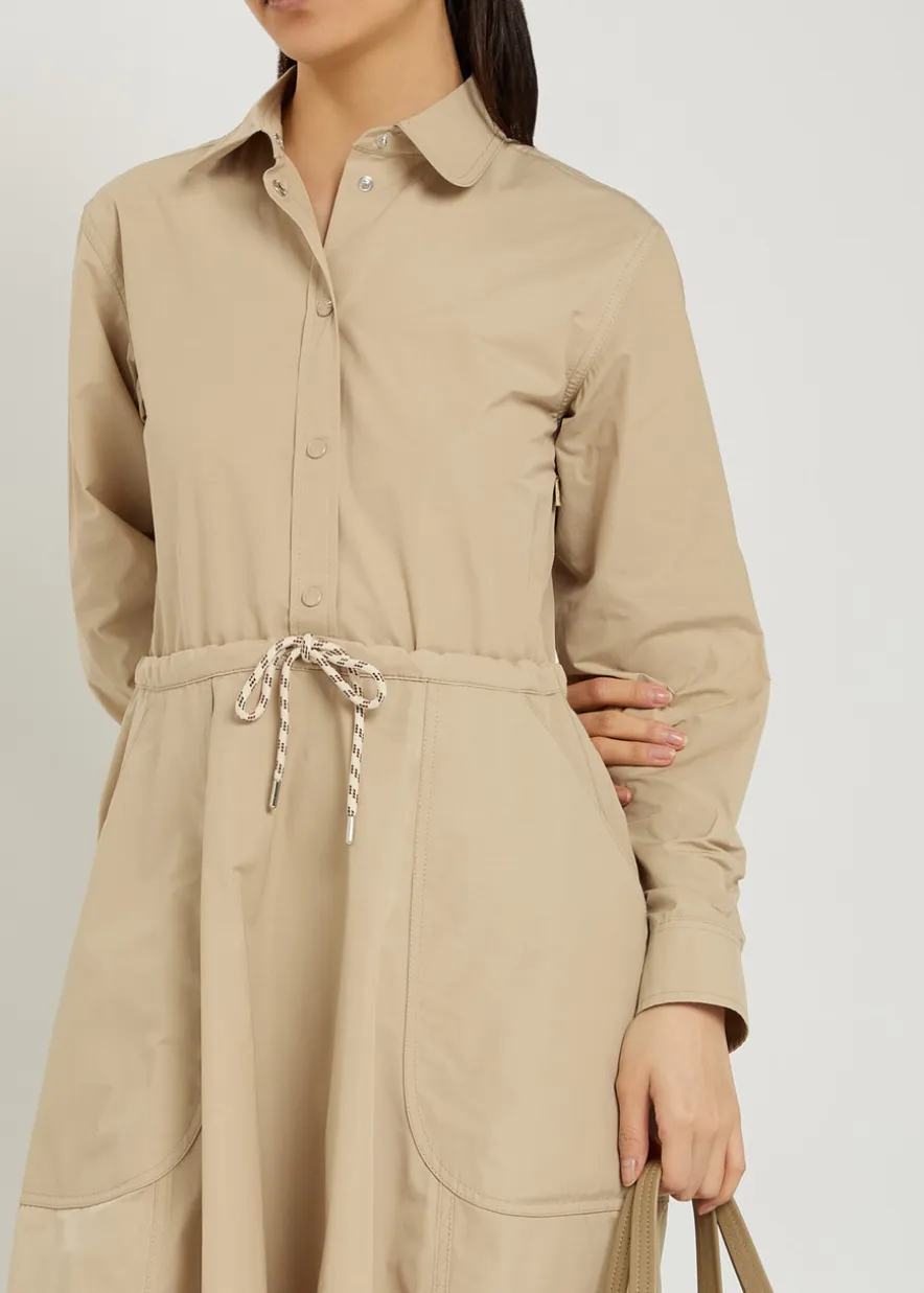 Drawstring poplin midi shirt dress