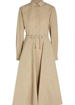 Drawstring poplin midi shirt dress