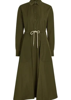 Drawstring poplin midi shirt dress