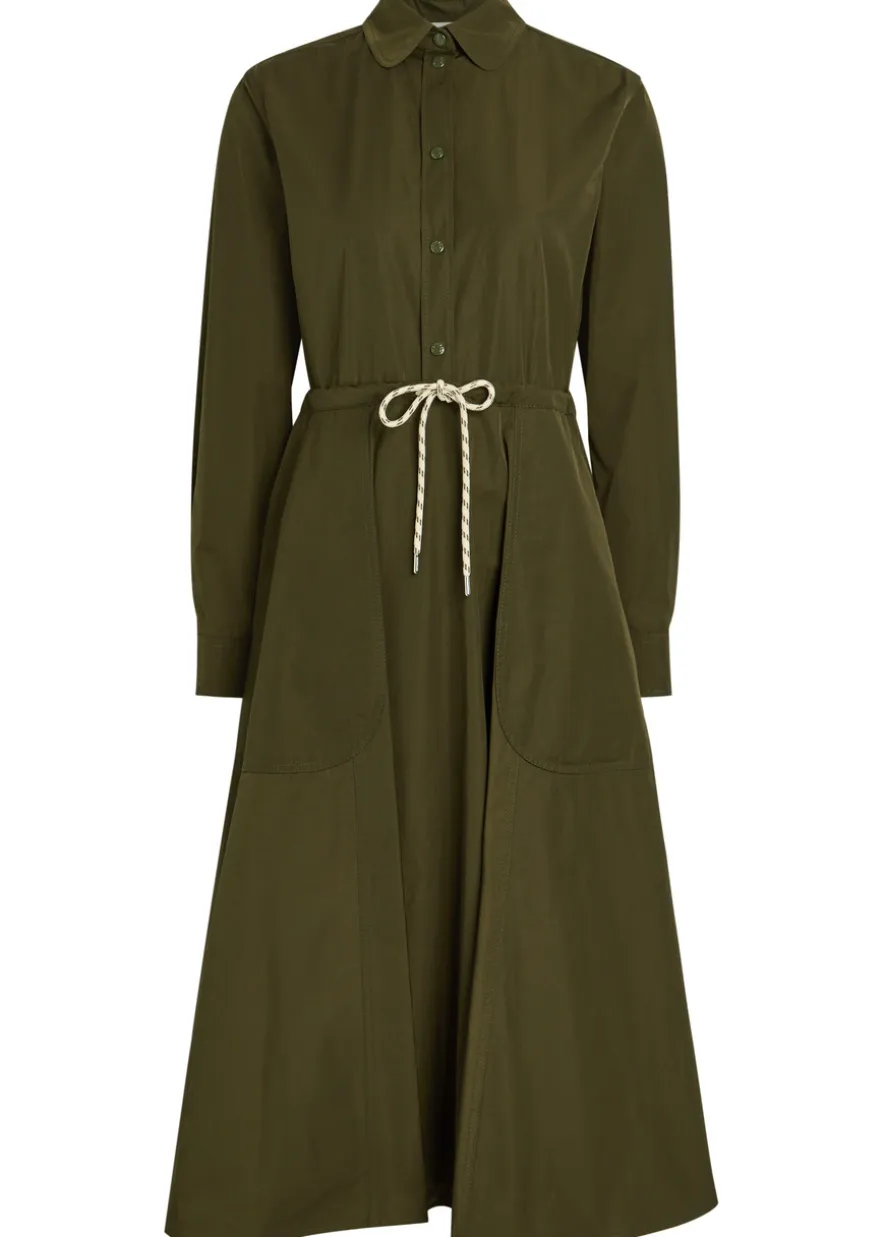 Drawstring poplin midi shirt dress