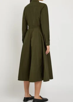 Drawstring poplin midi shirt dress