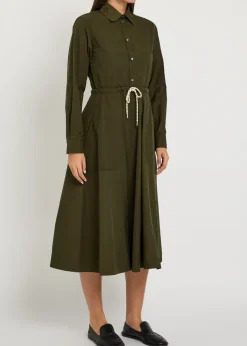 Drawstring poplin midi shirt dress