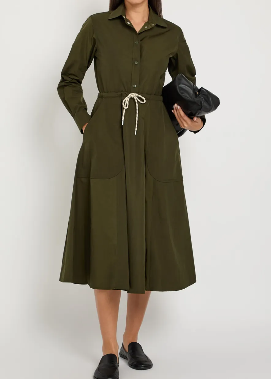 Drawstring poplin midi shirt dress