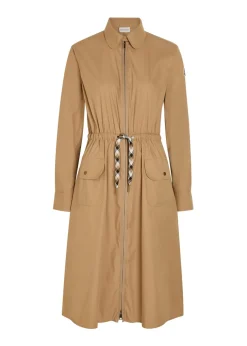 Drawstring poplin midi shirt dress