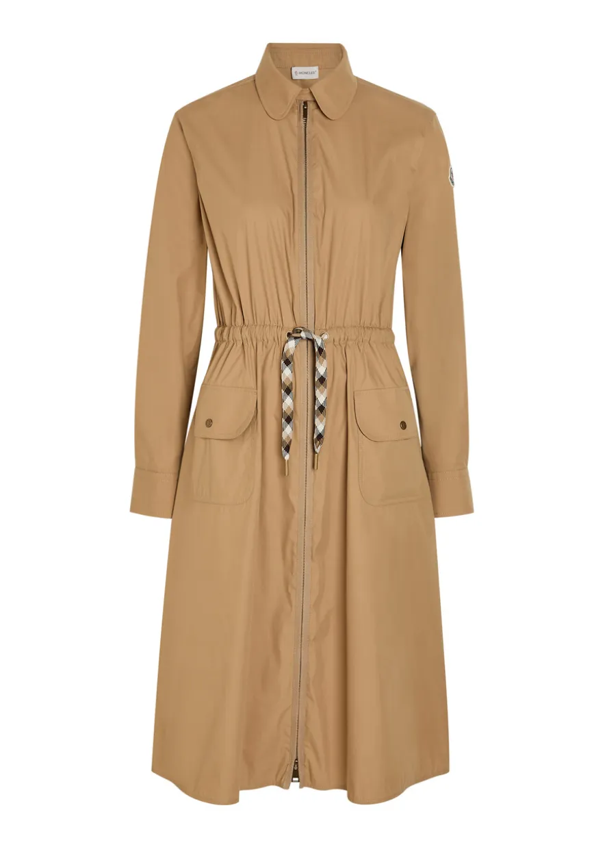Drawstring poplin midi shirt dress