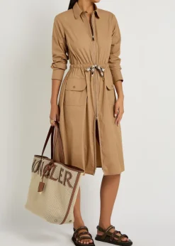 Drawstring poplin midi shirt dress