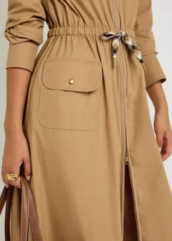 Drawstring poplin midi shirt dress