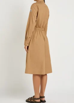 Drawstring poplin midi shirt dress