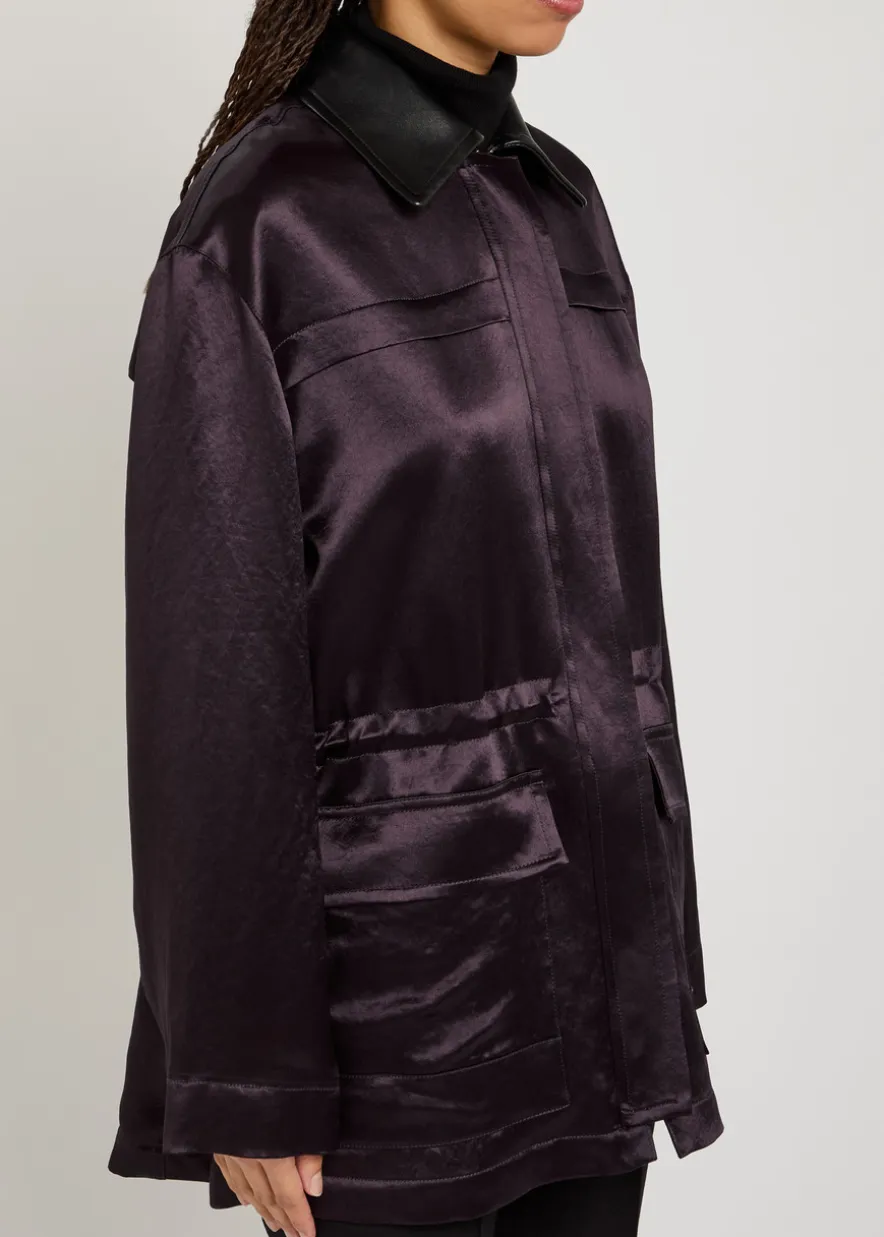 Drawstring satin parka