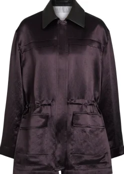 Drawstring satin parka