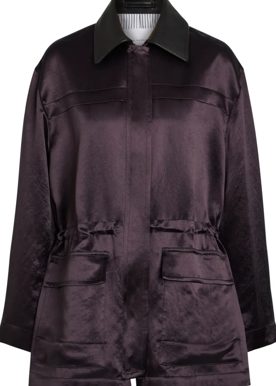Drawstring satin parka